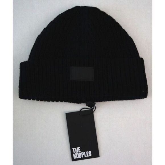 The Kooples AHHA27020K Women's O/S Comfort Fit Black Ribbed Wool Beanie Hat - Picture 1 of 9